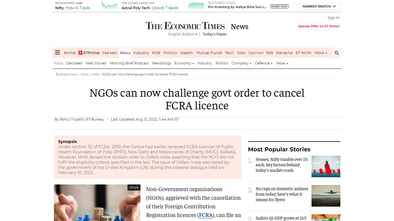 NGOs can now challenge govt order to cancel FCRA licence